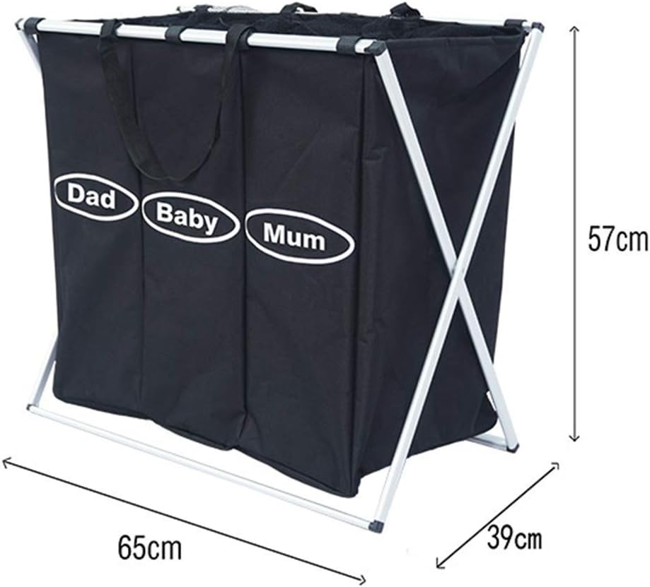 Dirty Laundry Hamper Sorter Basket Dirty Clothes Bag Storage Basket Dirty Clothes Bin Box Three Grid Parent-Child Bathroom Oxford Cloth Foldable Separate (Color : Black, Size : 6