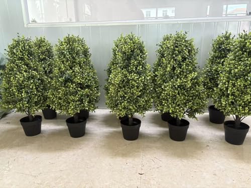 Azoco 30" Artificial Boxwood Faux Plants Outdoor, UV Resistant Topiary Trees Realistic Cone-Shaped Fake Bushes and Shrubs Potted Fakeplants Set of 2 for Front Porch Patio Outside Planter Decor by Azoco - Image 9