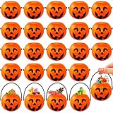 Paradi star 24PCS Mini Halloween Pumpkin Candy Buckets,Portable Pumpkins Palstic Buckets Cauldron for Trick or Treat Party Favors Decor Supplies 2.8in