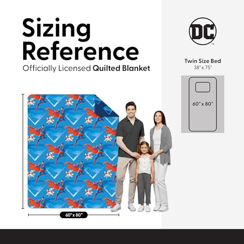 Image of Northwest DC Comics Superman Above Metropolis Reversible Quilted Throw Blanket, Comfy Iconic Throw, Adults Boys Girls, Legendary Superhero Bedding for Bed, or Couch, 60 x 80 inches