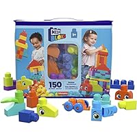 MEGA BLOKS First Builders Toddler Blocks Toys Set, Bigger Building Bag with 150 Pieces and Storage, Creative Open-Ended Play, Blue, Ages 1+ Years