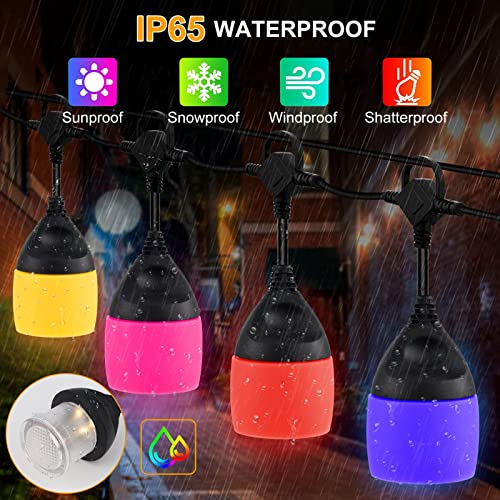 48Ft Solar String Lights Outdoor Waterproof, Solar Powered Led String Light With 16 Shatterproof Bulbs & Colorful Rubber Covers, Decorative Led Café Patio Light, Porch Market Light #TOP2