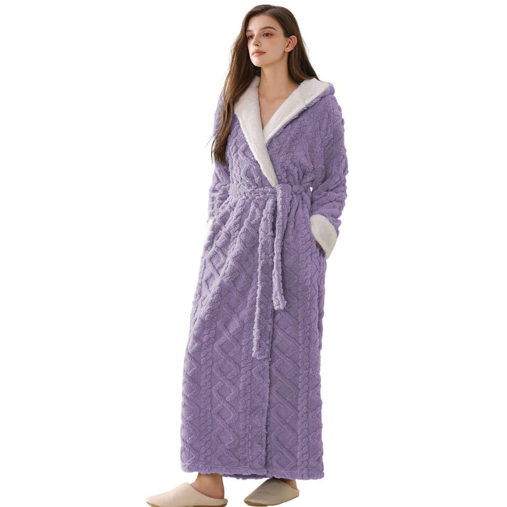 Batas largas de felpa con capucha para hombre y mujer albornoz de invierno suave esponjoso y cálido bata de casa de forro polar para parejas