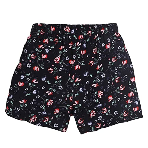 Image of Hopscotch Baby Girls Cotton-Blend Floral Print Shorts in Navy Color