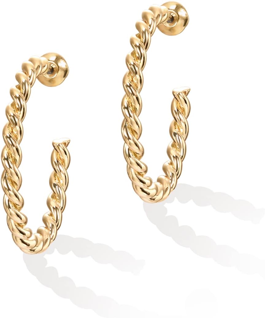 PAVOI 14K Gold Plated 2.5mm Twisted Rope Hoop Earrings for Women | Round Hoops Earrings - Image 3