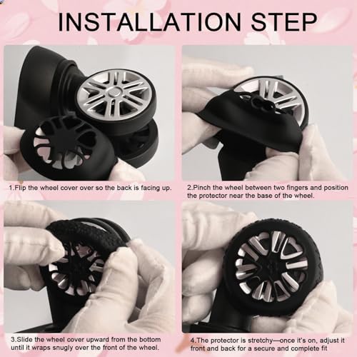 Luggage Wheel Protector, 8PCS Sakura Love Design - Premium Silicone Protectors for 2-2.4" Spinner Wheels Anti-Slip, Ultra-Quiet & Wear-Resistant Travel Accessories (Black)4