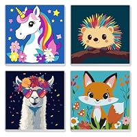 Lot de 4 peintures d'animaux par numéros pour enfants avec cadre en bois - Tortue, chouette, vache, panda - Peinture par numéros pour enfants de 4 à 8 à 12 ans Lot de 4 peintures d'animaux par numéros pour enfants avec cadre en bois - Tortue, chouette, vache, panda - Peinture par numéros pour enfants de 4 à 8 à 12 ans