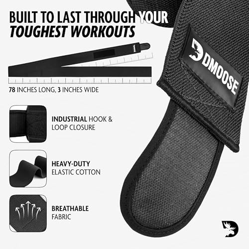 DMoose Fitness Knee Wraps for Weightlifting (Pair) - USPA Approved 78" Cotton Straps for Powerlifting, Leg Press, Squats & Joint Stability - Reinforced Stitching Knee Wrap Support for Men & Women - Image 5
