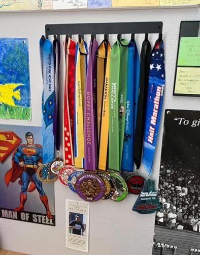 Suporte para medalha esportiva preta lisa – Rack de 36,8 cm com 10 ganchos – Feito nos EUA