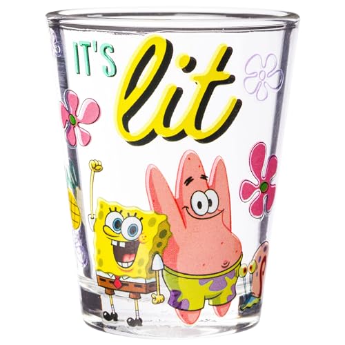 Image of Silver Buffalo Spongebob Squarepants Featuring Patrick Star and Gary Quotes Set 4 Pack Mini Glass Set, 1.5 Ounces