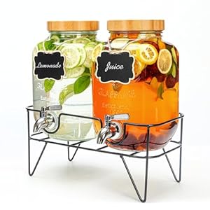 Mallcreaty Bambusabdeckung 4 Liter Glas Getränkespender 2er-Pack