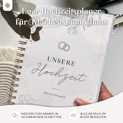 Lebenskompass® Hochzeitsplaner Buch mit praktischen Poster ALWAYS Wedding Planner mit Terminplan, Listen und Tipps für eine perfekte Planung einer Hochzeit - mit Stickern - A5 +
