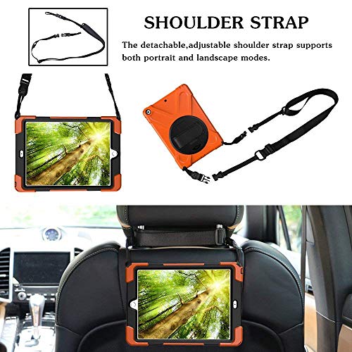 Ipad 9.7 Case 5Th Generation For Kids 2017 2018 | Tsq Ipad Cover 6Th Generation 360 Rotating Stand Case With Handle Hand Strap | Durable Three Layer Armor Protective Case W/Shoulder Strap | Orange #TOP2