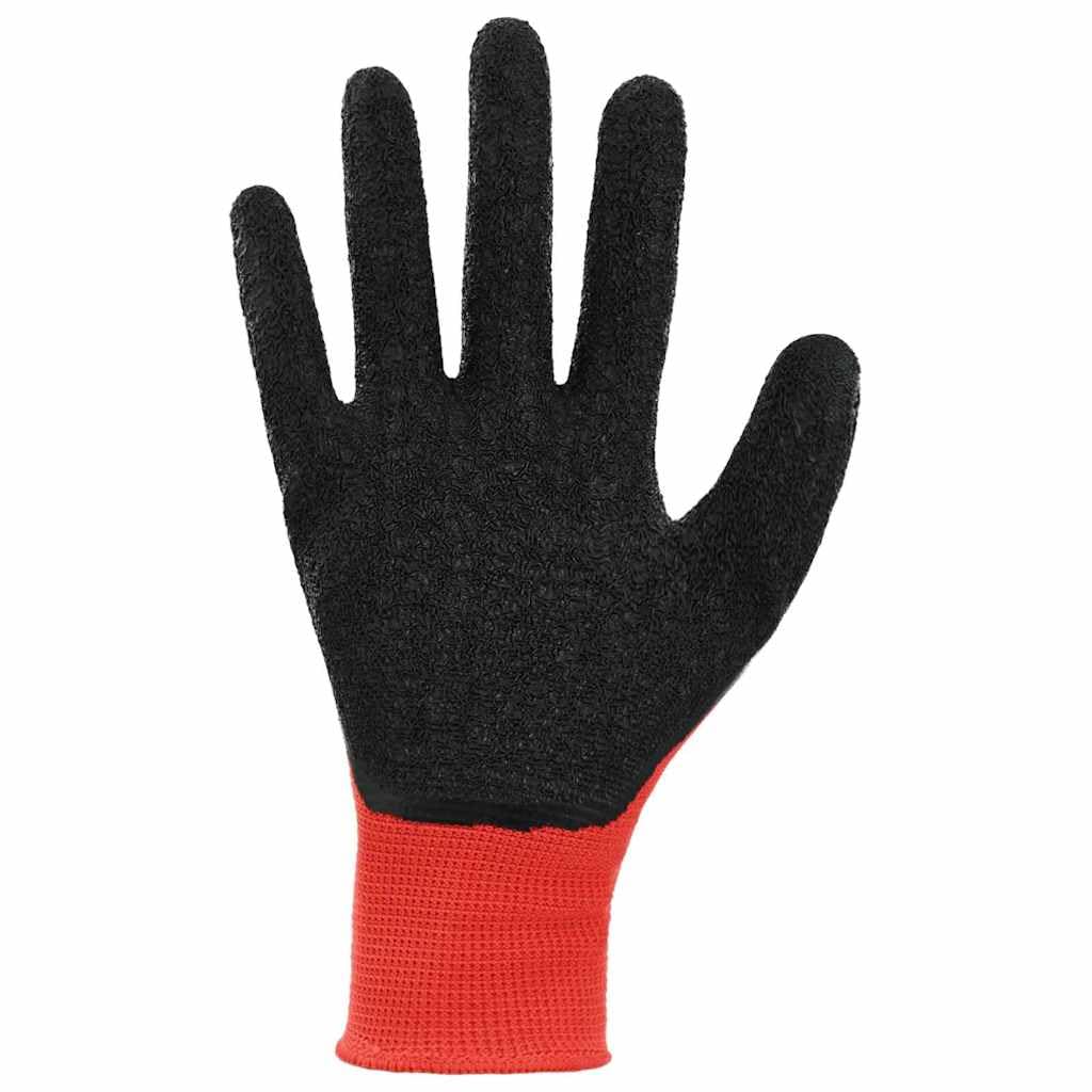 Lot de 24 gants de travail - Rouge et noir - Revêtement en latex 7/S - Convient pour l'intérieur et l'extérieur