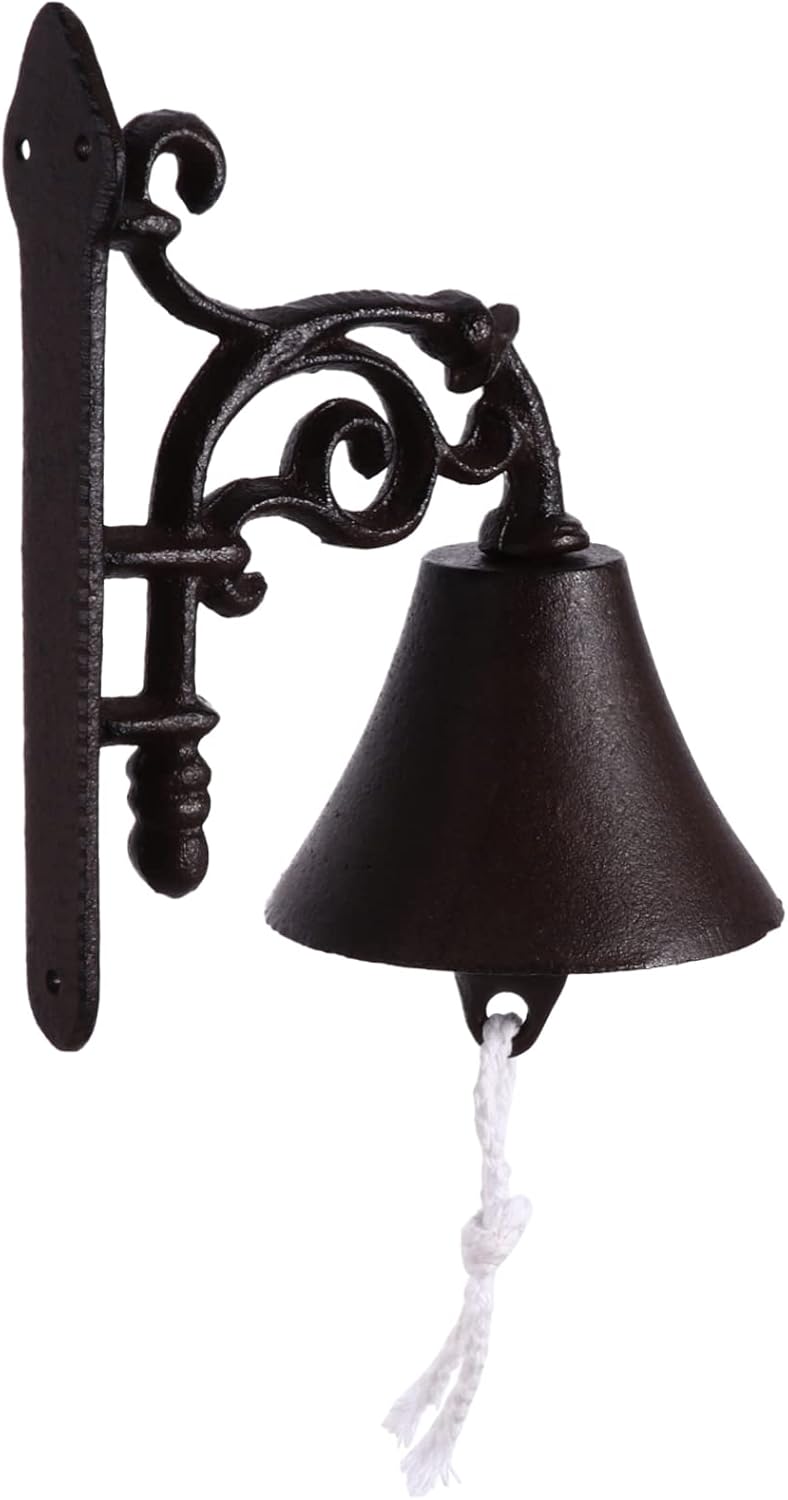 TEHAUX Vintage Cast Iron Doorbell Rustic Wall Hanging Bell for Garden Patio and Home Decor Manual Operation Iron Wind Chimes for Outdoor and Indoor Use