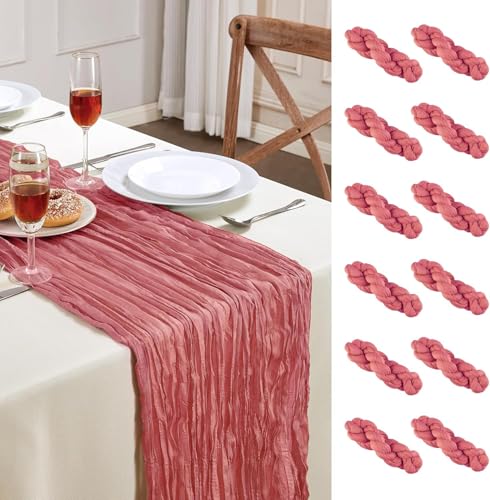 12 Pack Rose Cheesecloth Table Runner 10FT Long Summer Boho Gauze Table Runner Rustic Sheer Runner for Wedding Bridal Baby Shower Birthday Party Table Decor Home Easter Decorations by AGIRL - Used condition - US$22.94