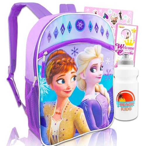 Disney Frozen Backpack for Girls - 16" Frozen Backpack, Water Bottle, Stickers, and More School Supplies Bundle