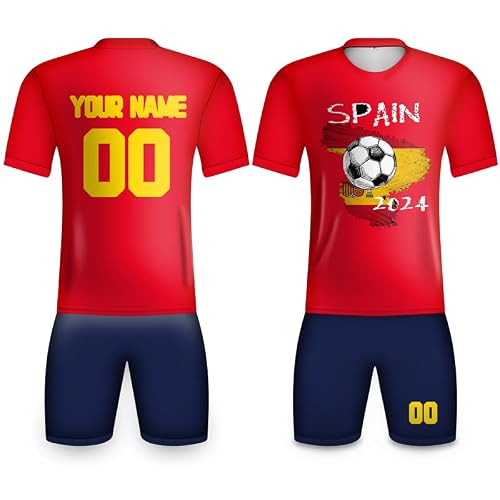Davcielaora Survêtement de football personnalisé Espagne 2024 pour homme Ajouter le nom de l'équipe Logo Logo Entraînement extérieur Activewear, Rouge, L