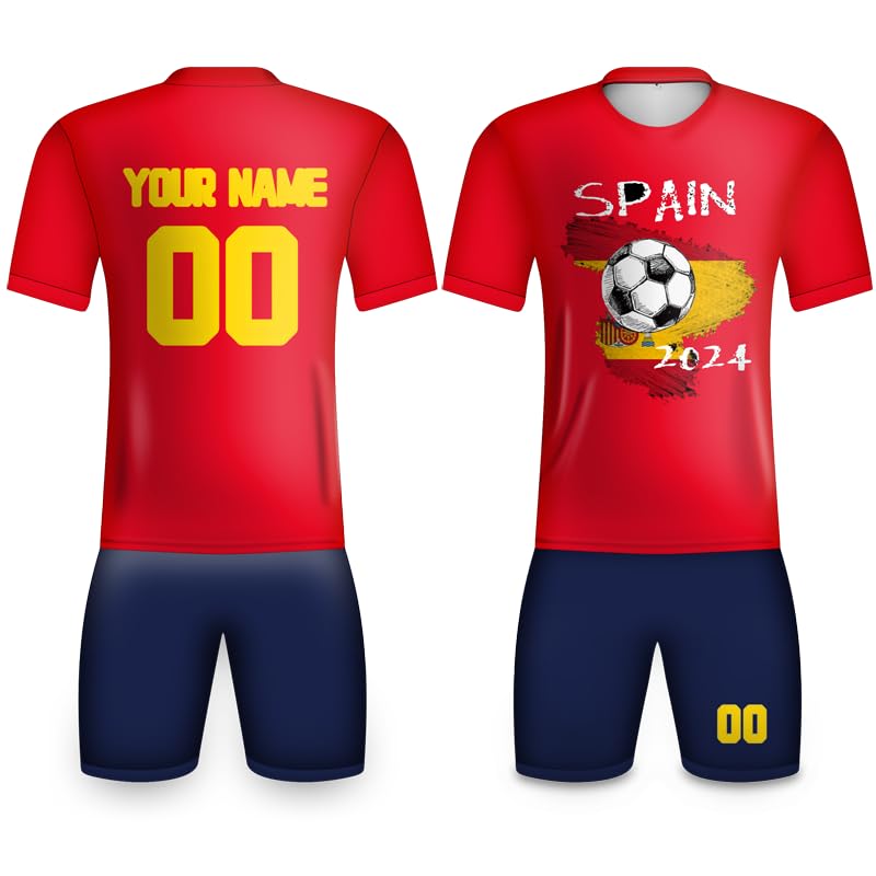 Davcielaora Survêtement de football personnalisé Espagne 2024 pour homme Ajouter le nom de l'équipe Logo Logo Entraînement extérieur Activewear, Rouge, L