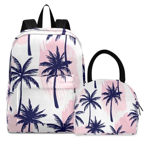 School Bags, Navy Blue Palm Trees Cooler Bag Waterproof, Travel Backpacks for Big Kids and Youth