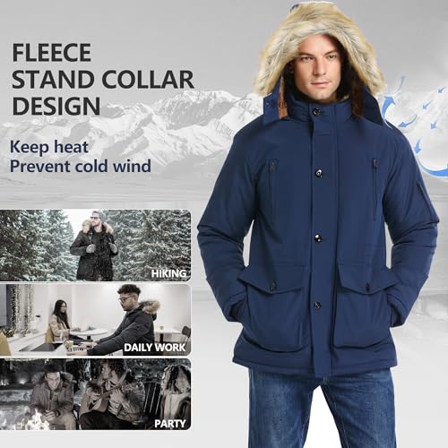 Image of JYG Men's Winter Thicken Coat Warm Puffer Parka Jacket with Faux Fur Removable Hood
