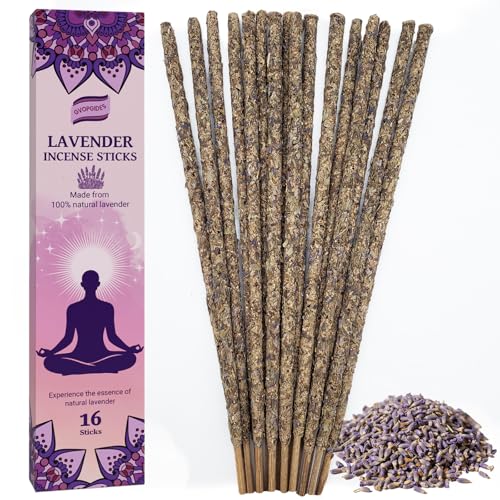 Lavender Incense Sticks Natural - 16 Sticks Handcrafted Lavender Sticks for Relaxation Meditation Yoga Spiritual Purification & Home Ambiance | inciensos aromaticos para la casa