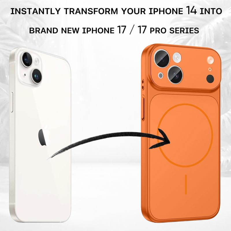 Image of SHINESTAR Converter Case for iPhone 14 | Premium Protective Mag-Safe Cover | iPhone 17 Pro / 17 Pro Max Series Style Design | in-Built Camera Guard | Wireless Charging Compatible - Orange