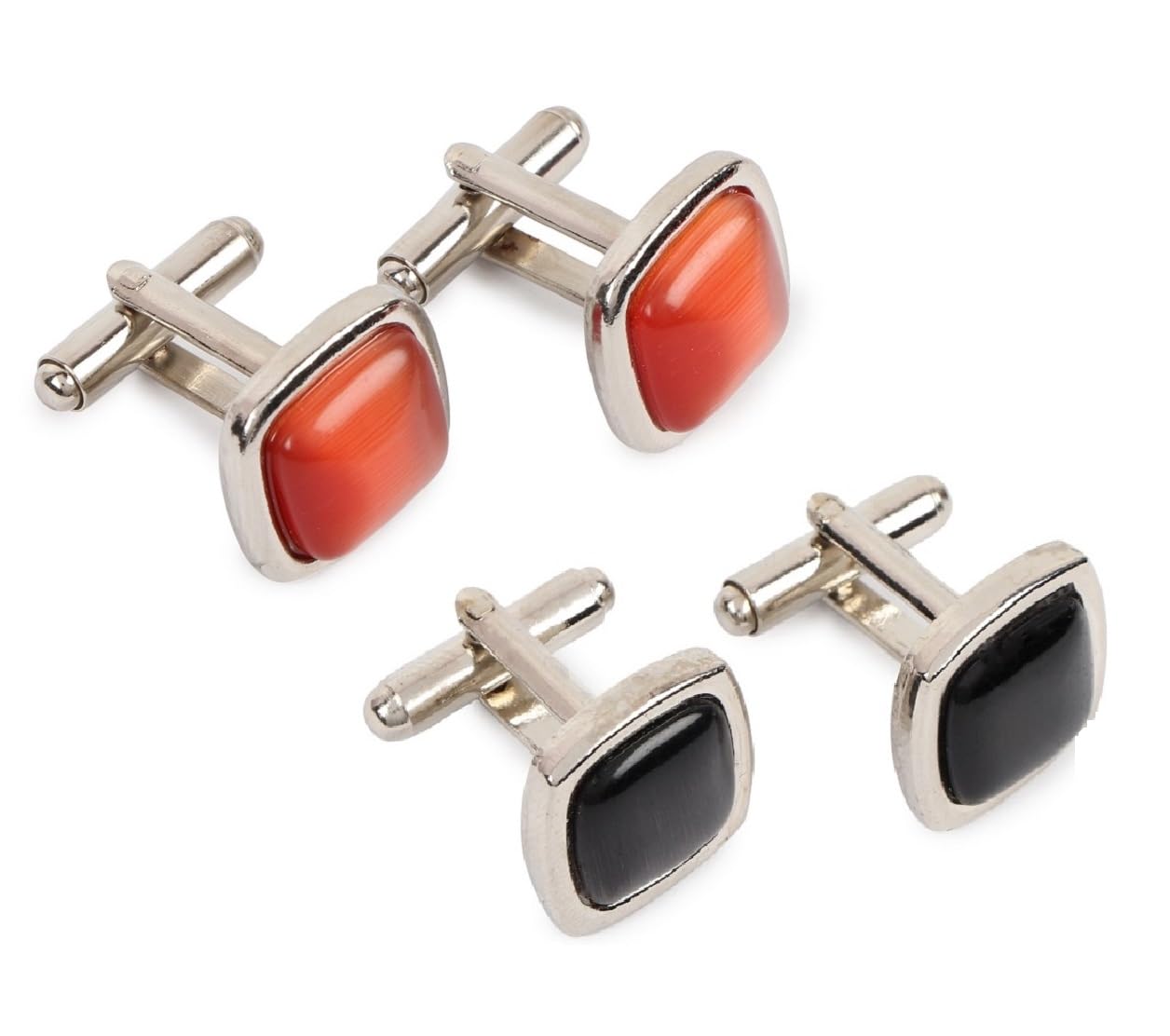zitti Pack of 2 Square Brass Cufflinks with Stone Embellishment – Stylish Formal Cuff Links for Men with Pouch-picture-43