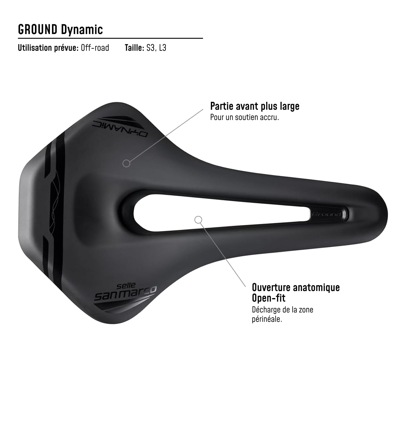 Selle San Marco Ground Dynamic - Selle MTB, VTT Off-Road, Trou Anatomique, Cadre Manganèse Résistant - Taille