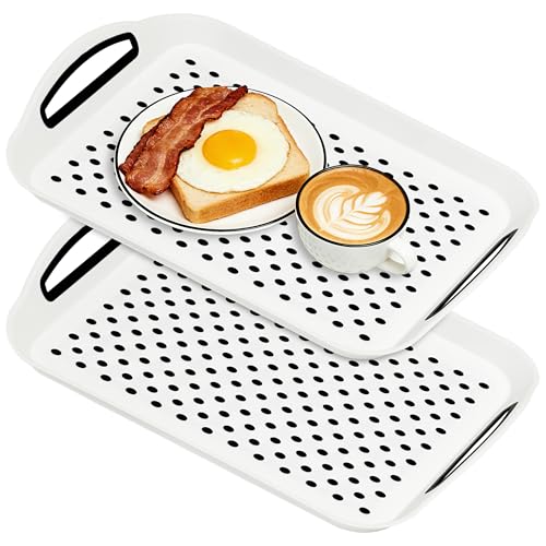 Non Slip Lap Trays with Handles, Set of 2 Food Trays for Eating on Couch, Dishwasher Safe Rectangular Serving Trays for Dinner, Breakfast & Snacks (White)