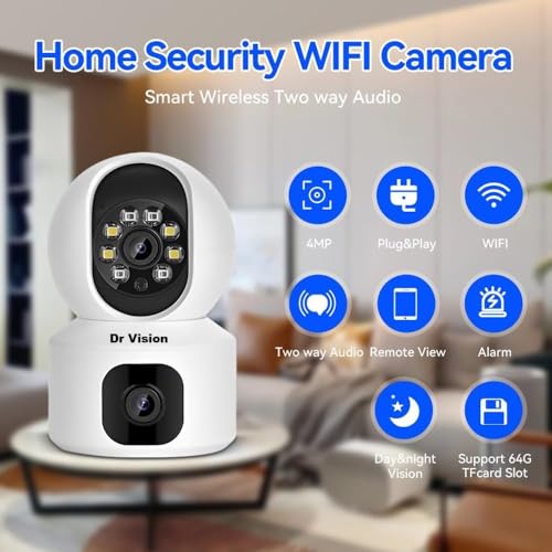 Image of Dr Vision 5MP Indoor WiFi Smart CCTV Camera for Home | Full HD | Color Night Vision | Motion Detection | Two Way Audio | Wireless Home Security Camera with Mobile App V380 Pro (CV Dual Lens)
