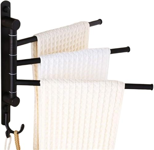 Barras para toalla de bronce engomado para pared del baño Ello&Allo. Soporte para toallas montado y giratorio con 4 ganchos tipo brazo.