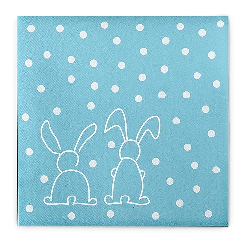Sovie HOME Serviette RABBITS in Türkis aus Linclass Airlaid, 40x40cm, 1/4 Falz, 12 Stück, Osterdesign mit weißen Punkten, niedliche Hasen, saugstark & reißfest, Ideal für Ihr Osterfest