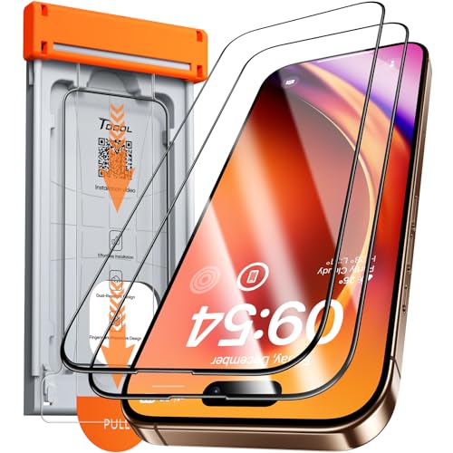 TOCOL 9H+ Glass for iPhone 16 Pro Screen Protector Zero Bubble, Auto-Dust Removal, 14FT+ Military Grade Shatterproof Hardness Tempered Glass Full Edge Coverage Easy Installation 6.3