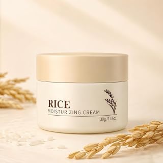 Korean Moisturizer for Face, Rice Cream with Ceramides, Lightweight, 30g | Korean rice moisturizer with ceramides and rice extracts; lightweight daily cream for morning, night and pre-makeup care.