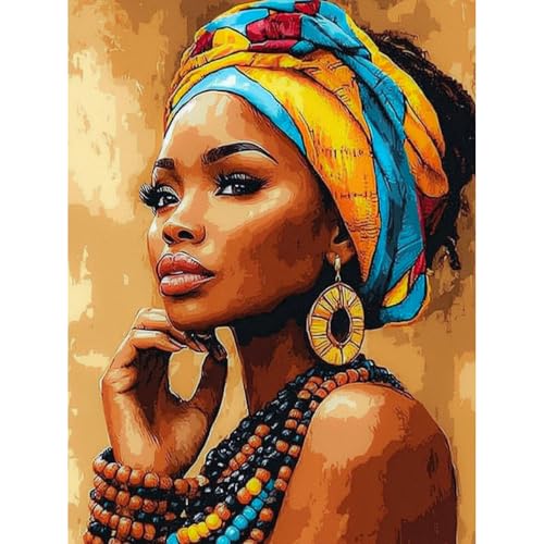 KEYIFA Femme au Foulard Peinture par Numéros pour Adulte, Kits de Peinture au Numéro avec Acrylique et Pinceaux, DIY Creatif Toile Kits Paint by Numbers, Décoration de Maison 30x40cm