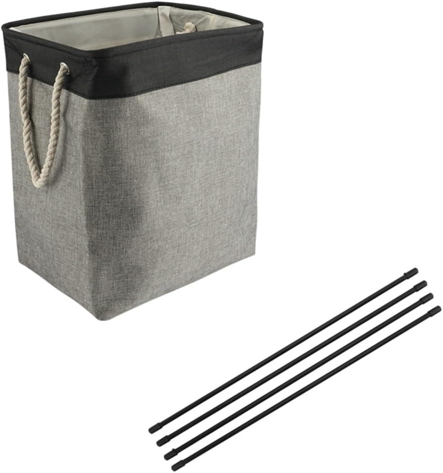 Cotton Linen Folding Laundry Hamper Storage Waterproof Dirty Clothes Bucket with Support Rod Home Basket