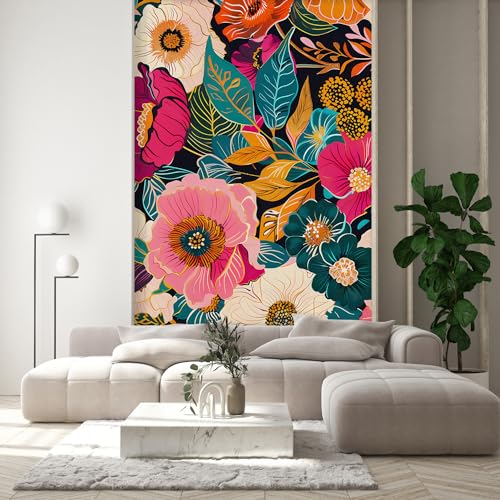 MUDECOR Wall Mural Vibrant Floral Explosion Bold and Colorful Flower Removable Self-Adhesive Wallpaper Wall Decoration for Bedroom Living Room - 96'x48'
