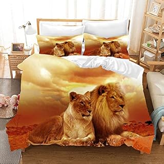 Earendel Lion Theme Duvet Cover Set Griffon Bedding Wild Animals Bed Sets 2/3/4PCS Colorful Quilt Covers/Sheets/Pillowcases,Twin/Full/Queen/King Size (Single-140×210cm-3PCS,4)