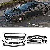 FREEMOTOR802 Compatible with 2008-2014 Dodge Challenger Front Bumper Cover - SRT Style Unpainted PP Bumper Conversion Body Kit Replacement - Hellcat Style Front Lip Included