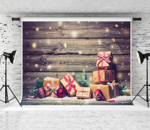 Best Cyber Deals 🔥 Kate 7x5ft Christmas Backdrop Brown Wooden Board Photography Background Glitter Snow Photo Backdrop