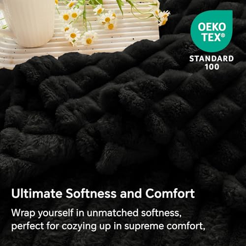 Image of BEDELITE Black Checked Fleece Throw Blankets Queen Size for Bed, 90x90 Inch