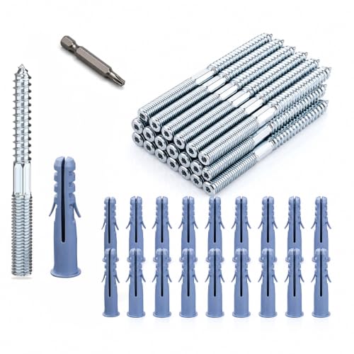 Lot de 20 vis à double filetage M6 x 60 mm avec chevilles 