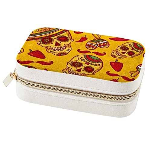 Boîte à bijoux portable rigide à motif crânes de chili pour bagues