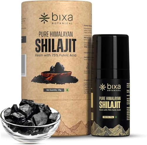 Image of bixa BOTANICAL Shilajit for Men, Pure Himalayan Resin, Vegan, 20 g | With 75% Fulvic Acid, Supports Energy, Stamina & Muscle Health, Fast Dissolving, Lab Tested, Mess Free Pump, Easy to Carry