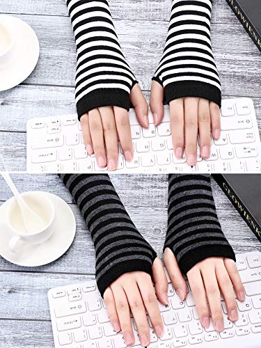Bememo 4 Pairs Women Knit Arm Warmers Long Fingerless Gloves Knitted Elbow Length Gloves Thumb Hole Gloves Winter  thumb #5
