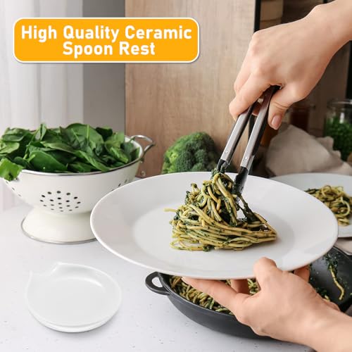 Image of Irenare 8 Pcs Ceramic Spoon Rest for Stove Top, 3.74 Inch Porcelain Spoon Holder, Coffee Utensil Rest Heat Resistant Dishwasher Safe for Home Kitchen Accessories Gift(Black, White)