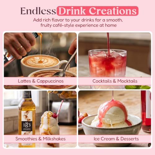 Image of 1883 Gingerbread, Pumpkin Spice, Toasted Marshmallow Syrups with Pumps (Winter Holiday Flavors) for Drinks - 1 Liter Glass Bottles (Pack of 3)