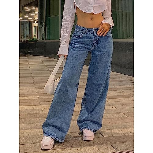 Low Waist Jeans for Women Baggy Jeans Straight Leg Pants Denim Trousers Vintage Loose Blue Washed Mom Jeans3