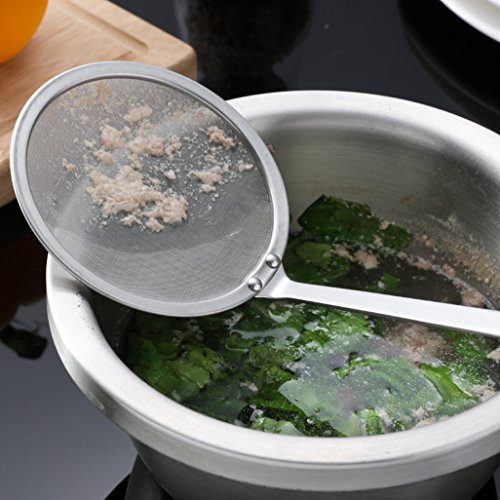 Stainless Steel Skimmer Strainer,Stainless Steel Fat Skimmer Spoon Fine Mesh Food Strainer for Grease, Gravy and Foam with Long Handle - Image 6